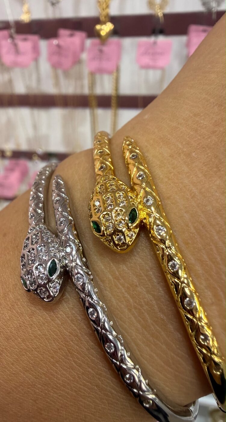 Serpent bangle with crystals