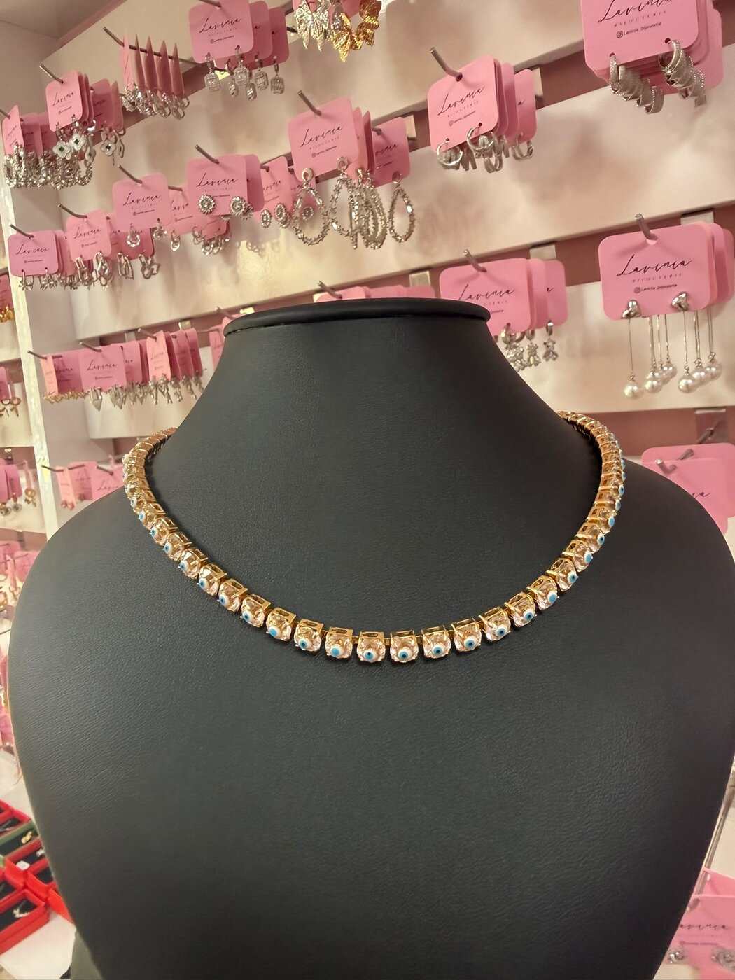Tennis necklace with evil eye
