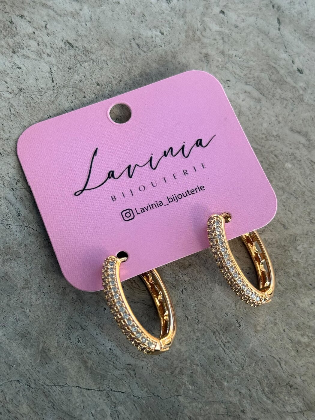 Gold-tone oval pavé hoop earrings